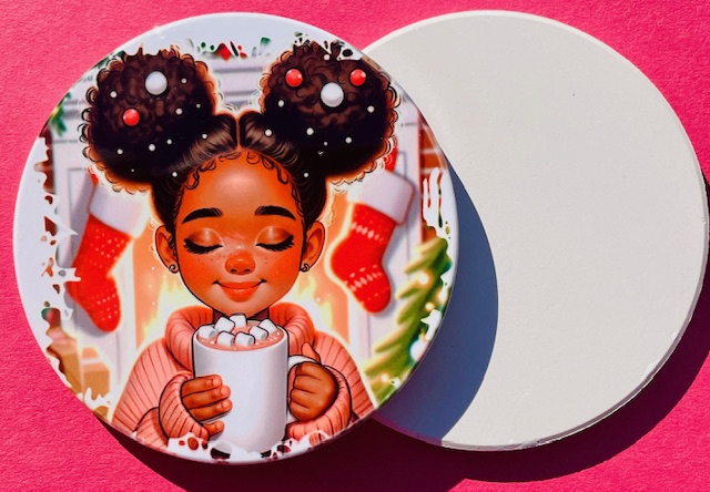 Little Girl Cocoa Ceramic Coaster- 4pk