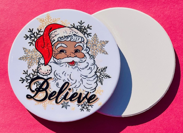 Believe Santa Ceramic Coaster- 2pk