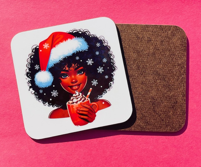 Santa Girl Cocoa Square Coaster- 2pk