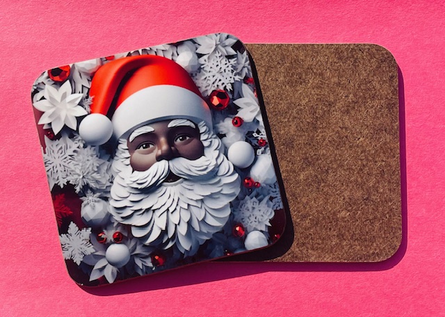 3D Santa Square Coaster- 4pk